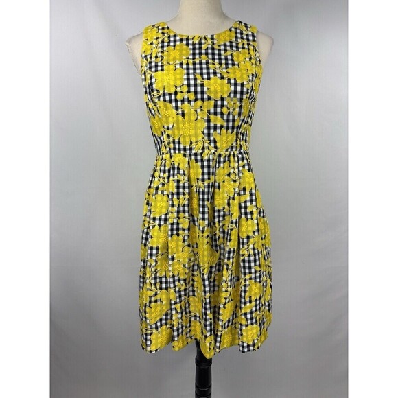 1901 Nordstrom Sundress Dress Black White Gingham Yellow Embroidered 8 Petite - Picture 11 of 12